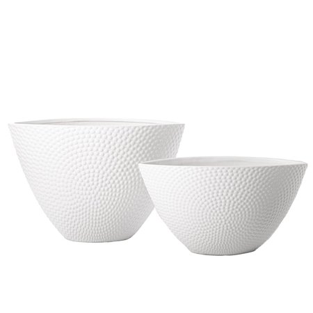 URBAN TRENDS COLLECTION Ceramic Oval Pot with Bursting Dotted Pattern  Tapered Bottom Matte White Set of 2 11067